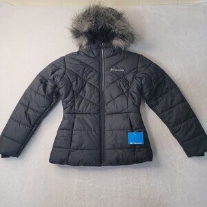 Columbia Katelyn Crest Girls Fur Hooded Black Puffer Jacket Size S(7/8) NWT